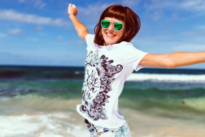 woman jumping sunglasses